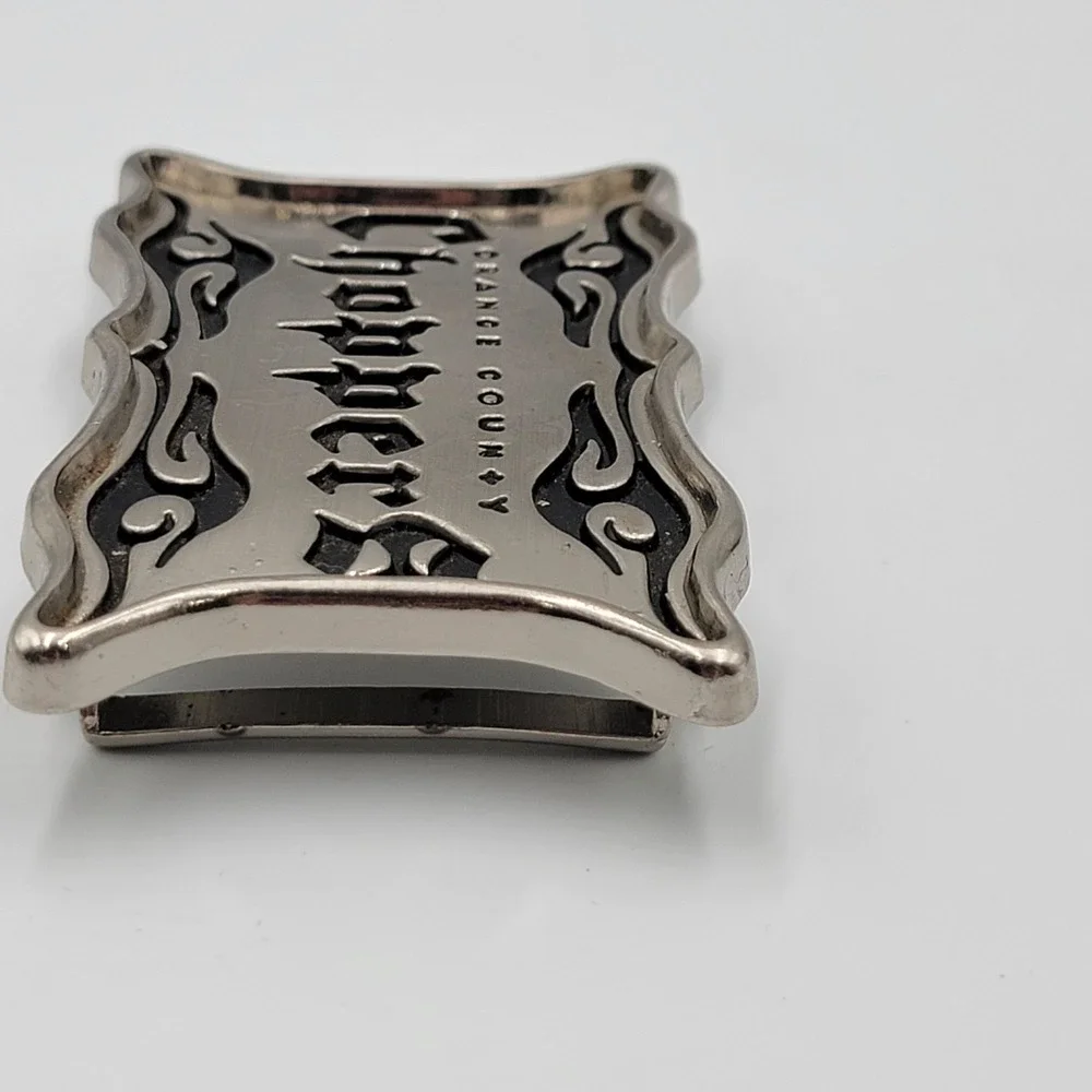 Choppers Orange‎ County Belt Buckle Metal Silver Tone Flame Design Biker y2k